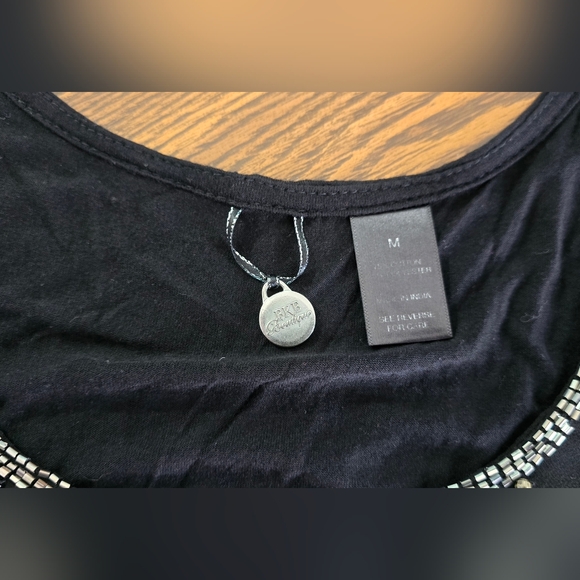 BKE Boutique Black Beaded 3/4 Sleeve Semi Sheer Blouse Womens Medium - Picture 4 of 7
